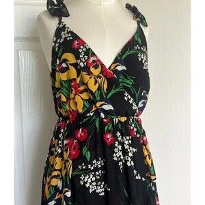 Madewell Wrap Dress Size 2 Black Floral Ruffle Maxi Sleeveless Sundress V Neck